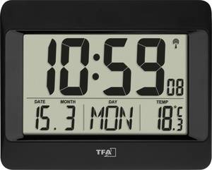 TFA Dostmann 60.4519.01 Radio Wall clock 215 mm x 26 mm x 160 mm  Black Large display
