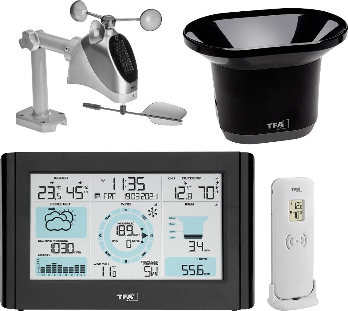 TFA Dostmann WEATHER PRO 35.1161.01 Wireless digital weather station Forecasts for 12 to 24 hours Max. number of sensors
