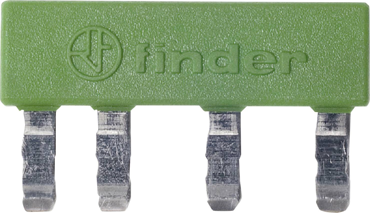 Green plug adapter with four metal contacts, brand name 'finder' visible on top.