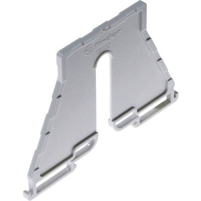 Grey plastic separator for separating components in an electrical switchboard, with branded logo and serial number.