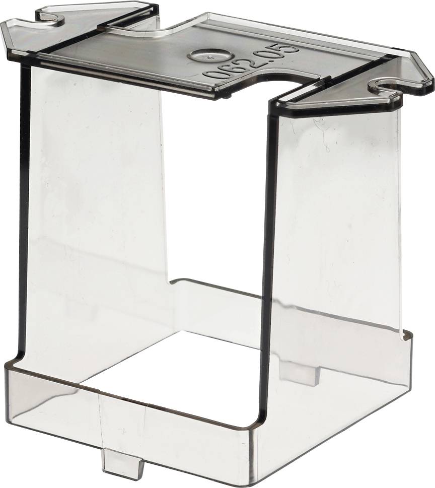 A transparent protective cover for electronic devices, rectangular and made of plastic, protects against dust and damage.