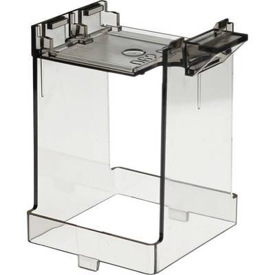 Transparent, rectangular plastic container with open top and bottom. Often used for stacking or storage purposes.