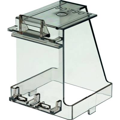 A transparent, rectangular plastic container with a lid and handle, suitable for storing or displaying items.