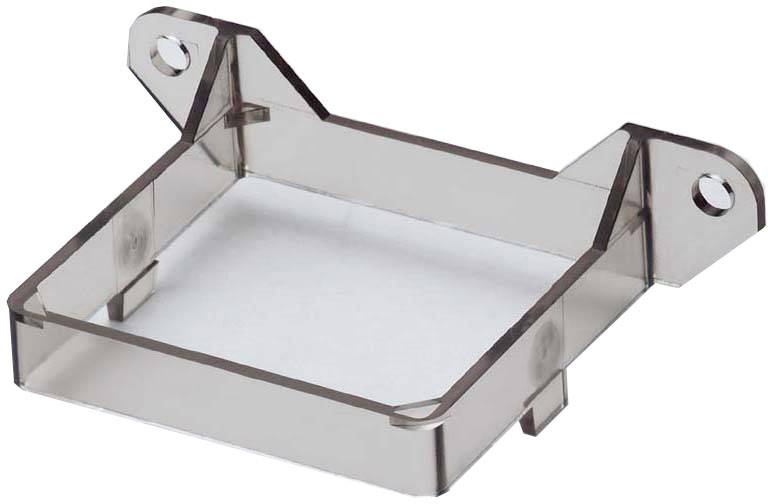 A rectangular, transparent plastic holder with two side mounting tabs and a slightly raised border.