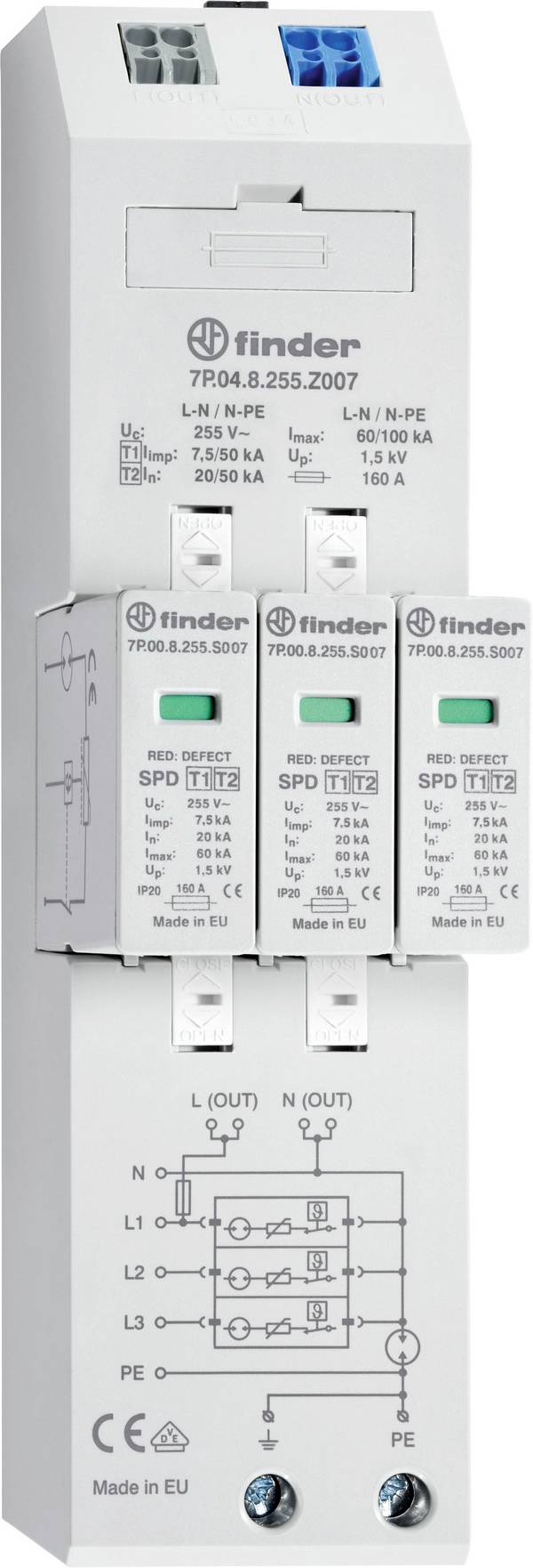 Finder 7P.04.8.255.Z007 7P.04.8.255.Z007 Surge arrester 20 kA 1 pc(s)