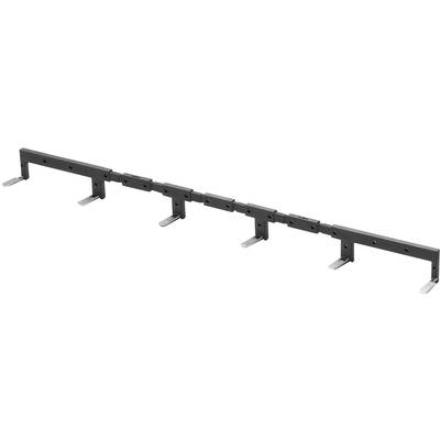 Metal rail with multiple mounting brackets. Suitable for industrial applications or shelving systems.