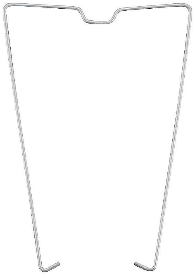 A silver-coloured metal V-shaped bracket with curved ends.