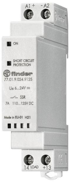 Relay with short-circuit protection, voltage range 6-24V, current: 7A. Manufacturer name and further specifications visible on the housing.