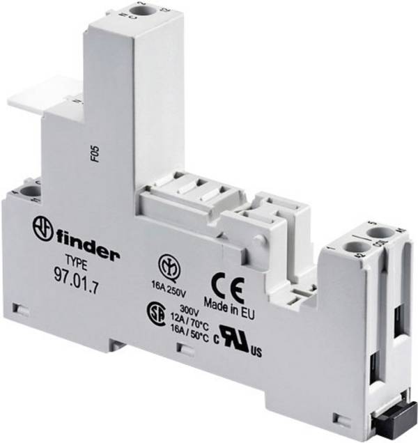 Finder 97.01.7 Relay socket Compatible with series: Finder 46 series Finder 46.61 (L x W x H) 64.9 x 15.8 x 82.9 mm Piece 1 pc(s)