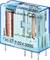 A blue relay with a copper coil and white markings, suitable for 10A and 250V alternating current, marked with 'Made in EU-01'.