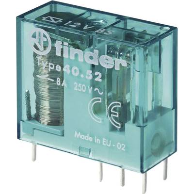 A rectangular, transparent relay with the inscription 'Finder', model '40.52', rated for 250V AC. It displays metal coils and switching contacts.