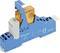 A blue relay module with a yellow relay, labelled 'finder' and '95.P3', shows electrical connections and type designation.