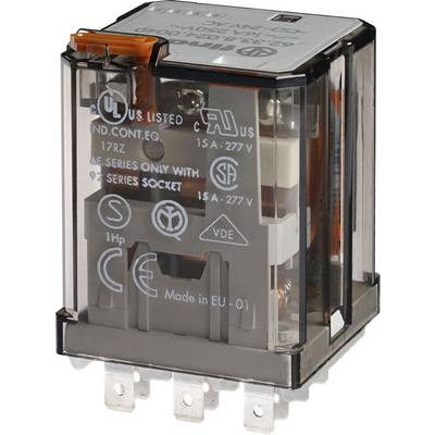 'Transparent relay with multiple electrical specifications and approval marks on the surface, revealing internal switching mechanisms.'