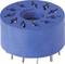 Blue, round electronic component with multiple metallic connection pins on the underside.