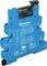 A blue electrical relay module by Finder, type MasterBASIC, marked with technical specifications and certifications.