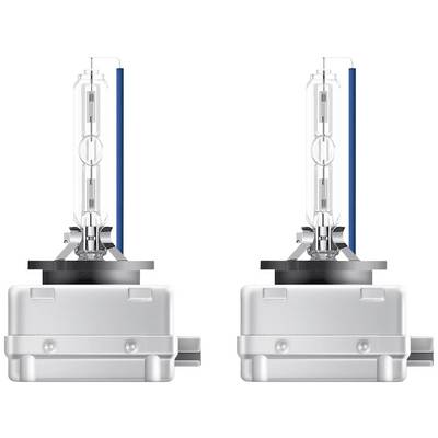 Two identical xenon lamps in a white housing. They have transparent cylindrical glass components flanked by blue stripes.
