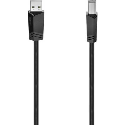 A USB cable with a USB-A plug on the left side and a USB-B plug on the right side.