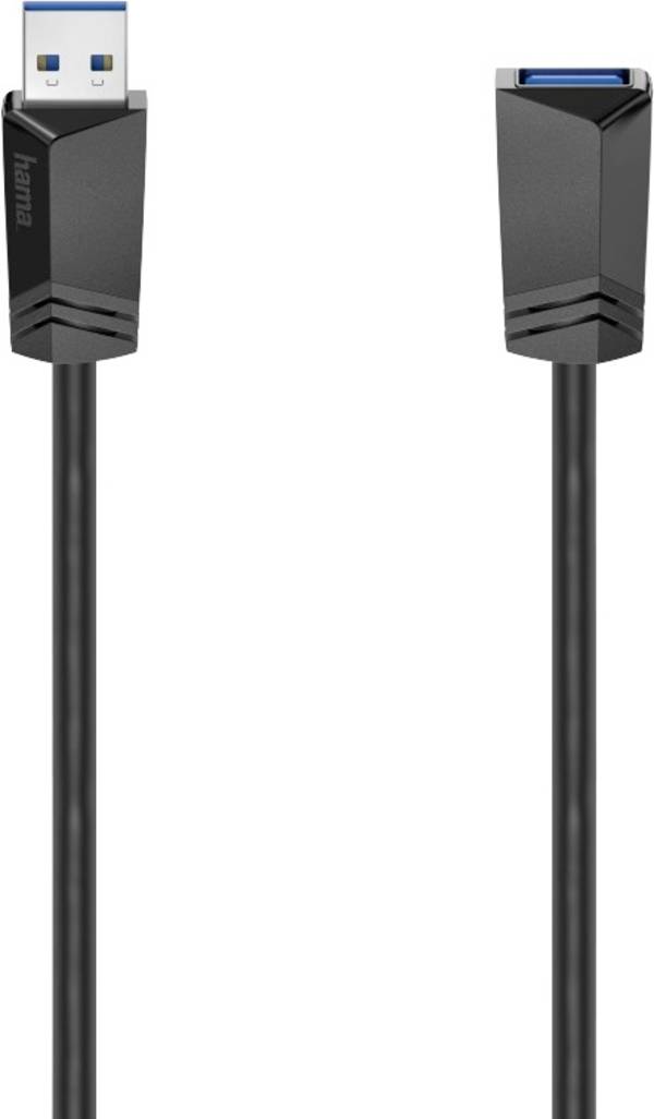 Hama USB cable USB 3.2 1st Gen USB-A plug, USB-A socket 1.50 m Black double shielding 00200628