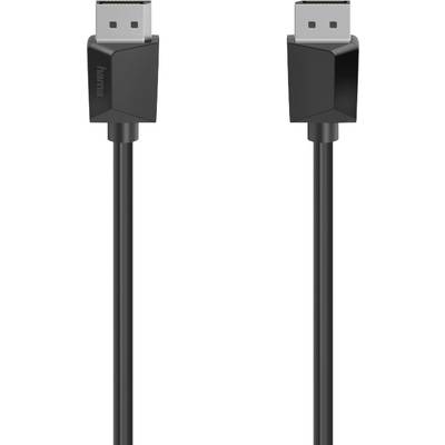 A black DisplayPort cable with two connectors, used for video transmission in modern computers and monitors.