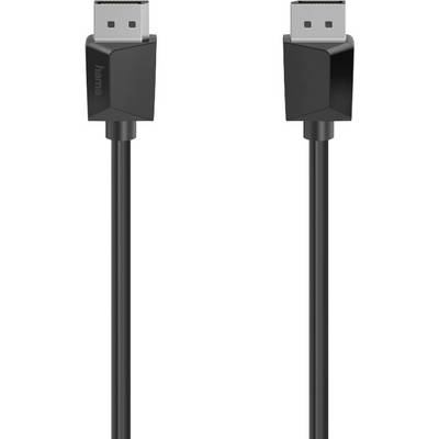 A black DisplayPort cable with two connectors, suitable for high-resolution video and audio transmission.