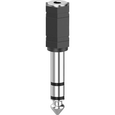 A silver and black stereo jack plug with a rectangular plastic housing.