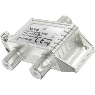 Hama satellite signal switch with two inputs and one output, frequency range 950-2300 MHz, labelled for priority setting.
