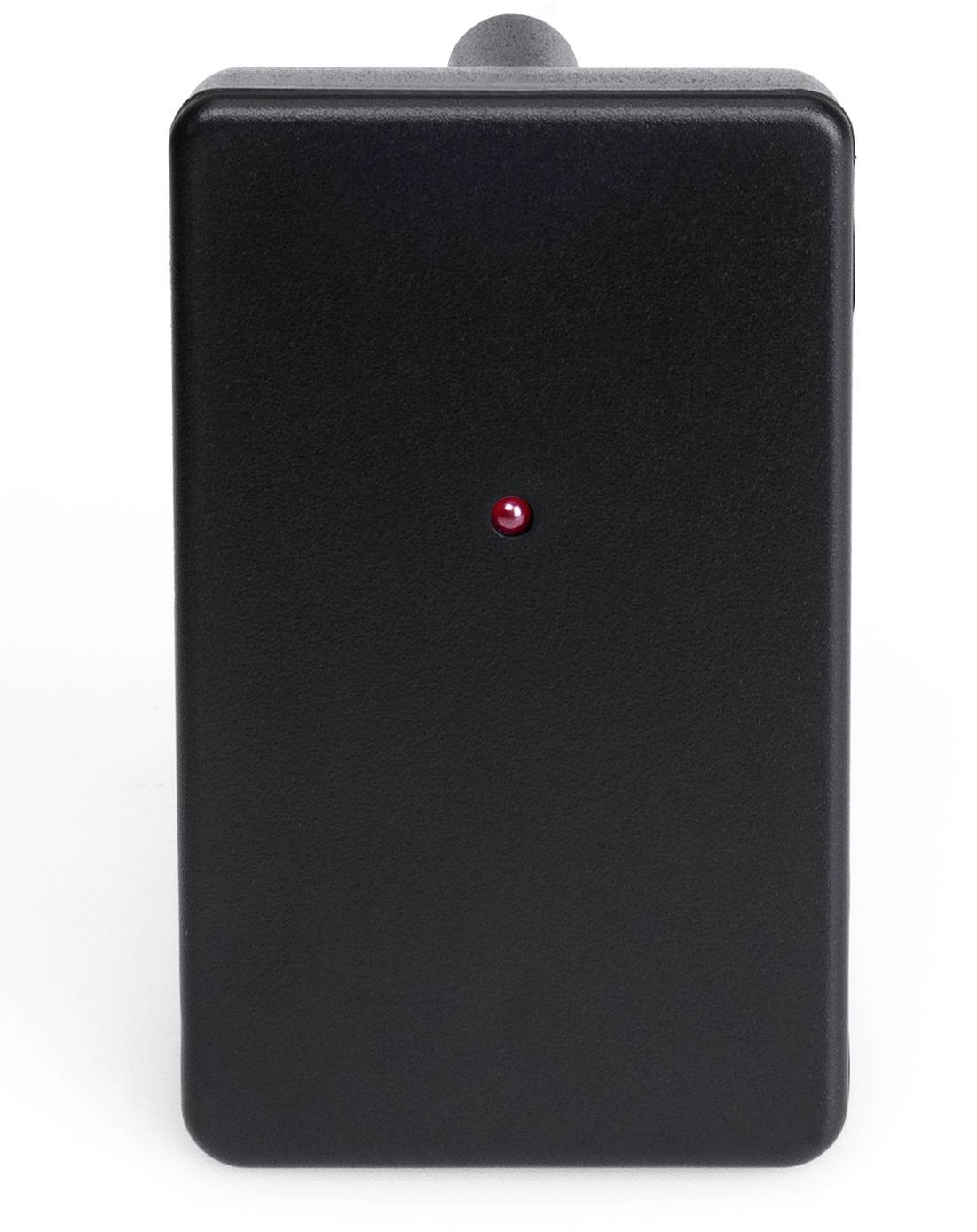 A black rectangle with a small red light in the centre; possibly an electronic device or housing.