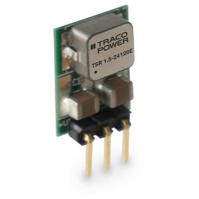 A Traco Power electronic switching module, model TSR 1.5-24120E, with three gold-coloured connection pins.
