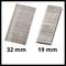 Two stacks of nails: left 32 mm long, right 19 mm long. Both stacks have a ribbed texture, depicted on a white background.