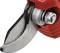 Close-up of a red pruning shears with a sharp blade, suitable for cutting branches and shrubs.