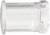 A transparent, cylindrical plastic cap with a bevelled edge, used for sealing small openings or ends.