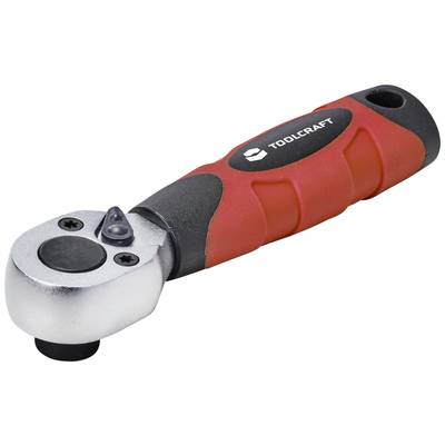 Ratchet with red handle and metal head. Tool logo visible on top of the handle.