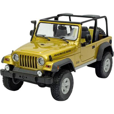 Golden model of a 4x4 with an open top and robust tyres, marked with 'Rubicon'.