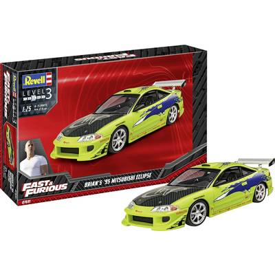 Model kit "Fast & Furious" for a 1995 Mitsubishi Eclipse, 1:25 scale, with green paint and blue graphics.