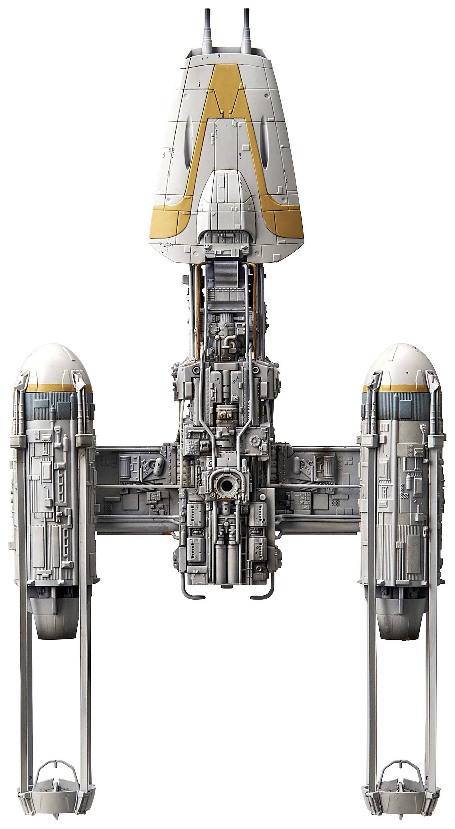 A futuristic spacecraft with a vertical hull and two large lateral propulsion units. It features a detailed, technical design.