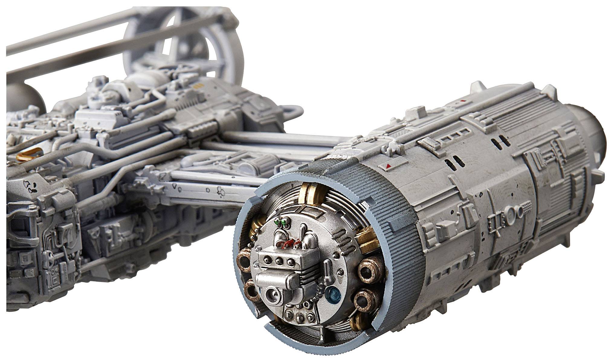 Model of a spacecraft with detailed propulsion system. Science fiction design with technical elements and futuristic details.