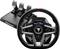 A Thrustmaster steering wheel and pedal set for racing simulations. Includes a steering wheel with multiple control buttons and three pedals.