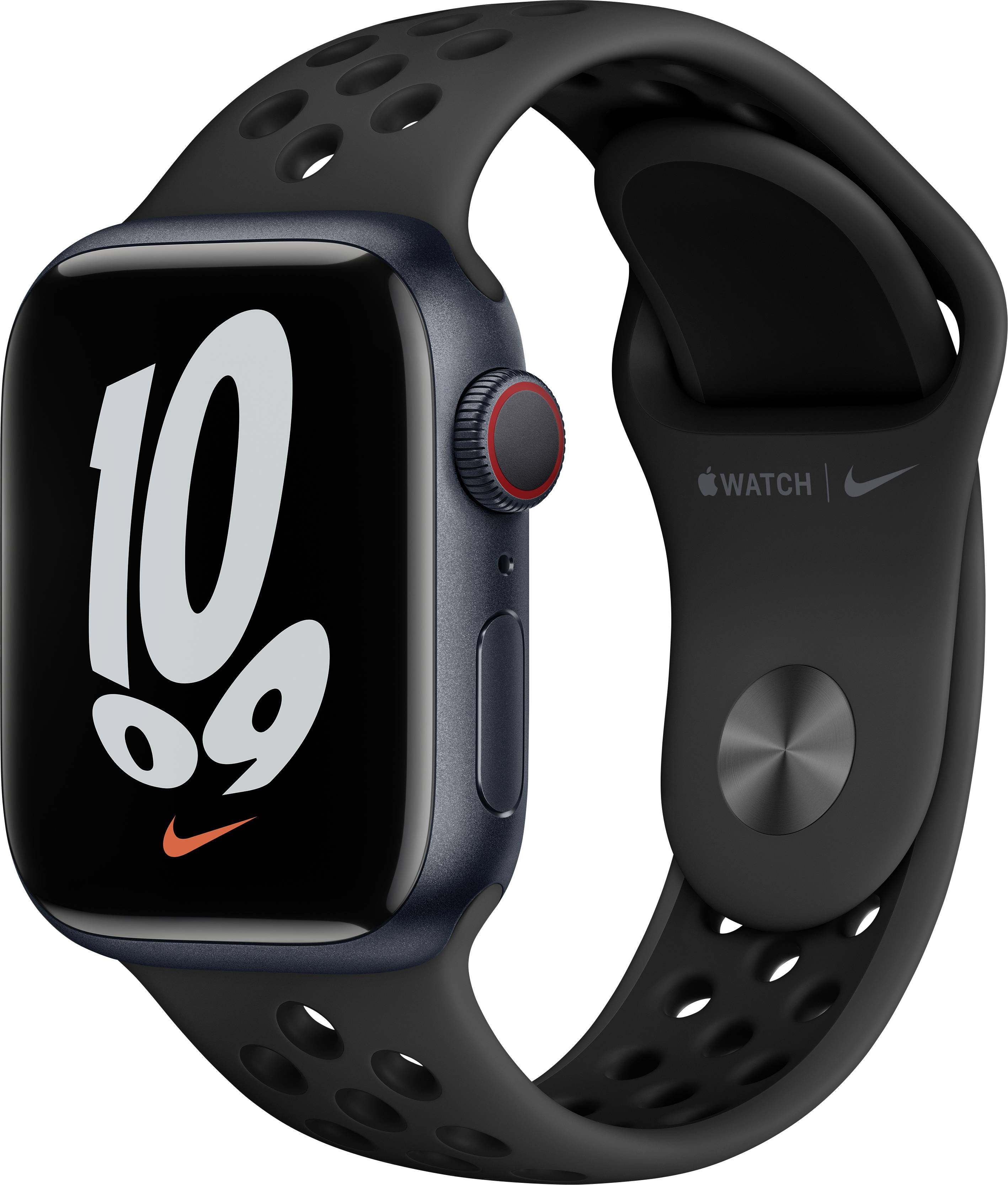 Apple Watch Series 7 Nike Edition GPS + Cellular 41 mm Aluminium Midnight Sports strap Anthracite/black-0