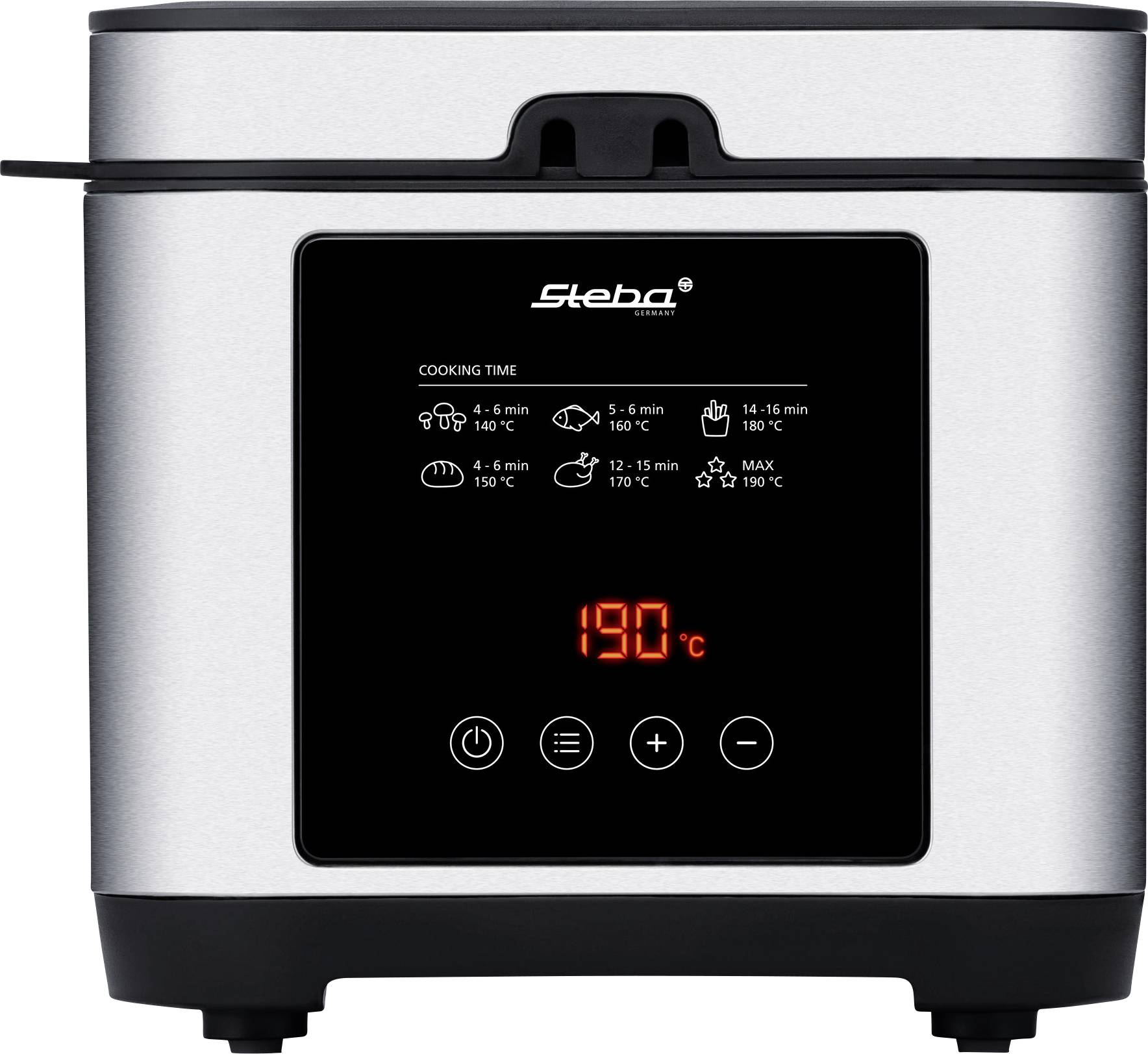 Image of Steba DF 150 Deep fryer 2.5 l 1200 W Timer function, stepless thermostat, with display Stainless steel, Black