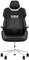 An ergonomic office chair with black leather upholstery, a high-backed design and adjustable armrests mounted on five castors.