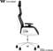 Office chair in black and white, viewed from the side, with ergonomic design, armrests, and castors. Top left: 'Thermaltake' logo, bottom right: 'Design by STUDIO F.A. PORSCHE'.