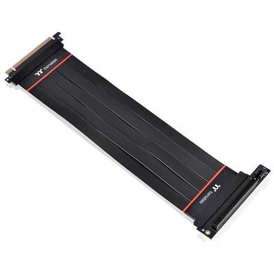 'Thermaltake PCIe riser cables, black with red accents. Flexibly designed for various PC configurations.'