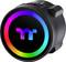 Black LED fan control with a rainbow-coloured light ring and a central logo, displaying the speed setting.