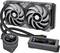 'Thermaltake water cooling system with dual fan, pump and display. Display: 26°C liquid, 35°C memory.'