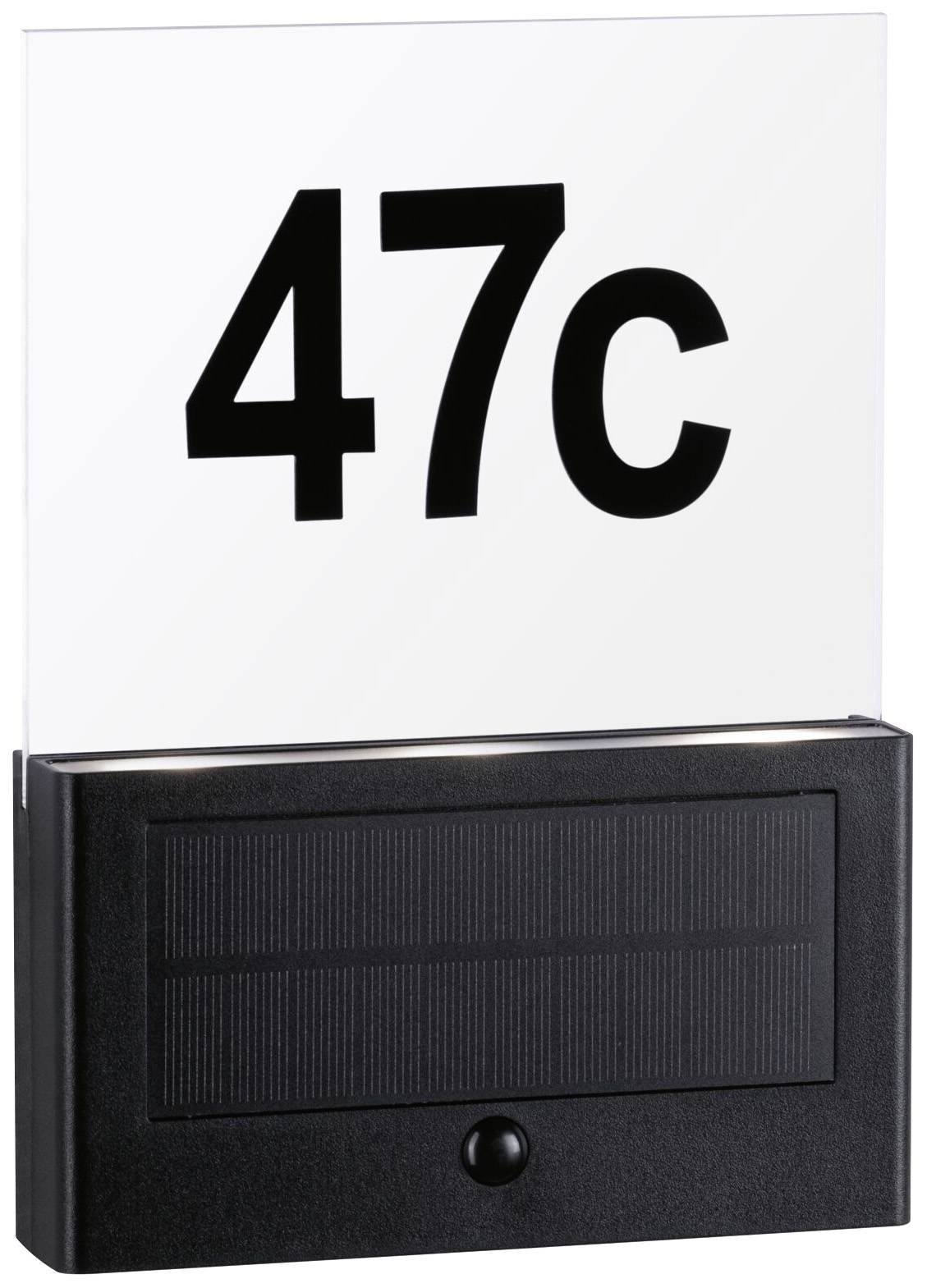 House number '47c' on an illuminated sign with a black base.