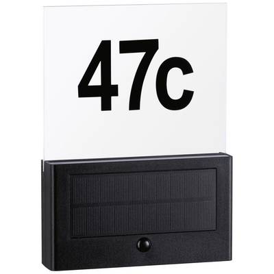 House number sign '47c' with black base and integrated sensor.