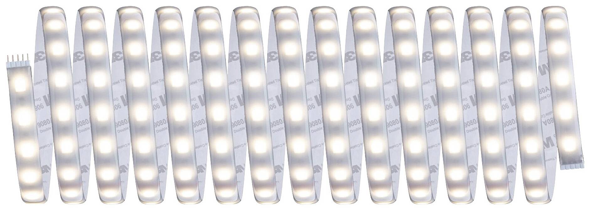 Several white LED strips, arranged parallel to each other, shine brightly.