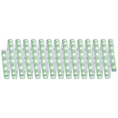 A row of 18 green LED strips, symmetrically arranged side by side, each strip with multiple illuminated LEDs.