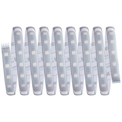 LED strips in white plastic casings, showing evenly distributed light elements. Suitable for lighting purposes.