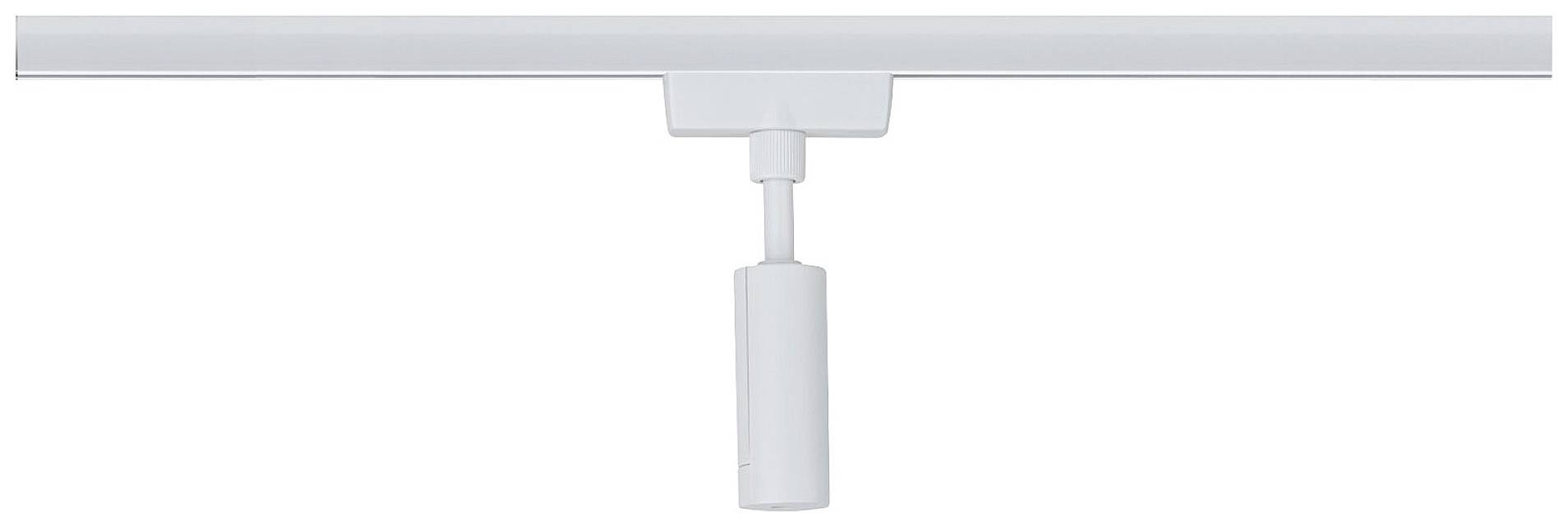 A simple, white ceiling spotlight on a track, suitable for flexible room lighting.